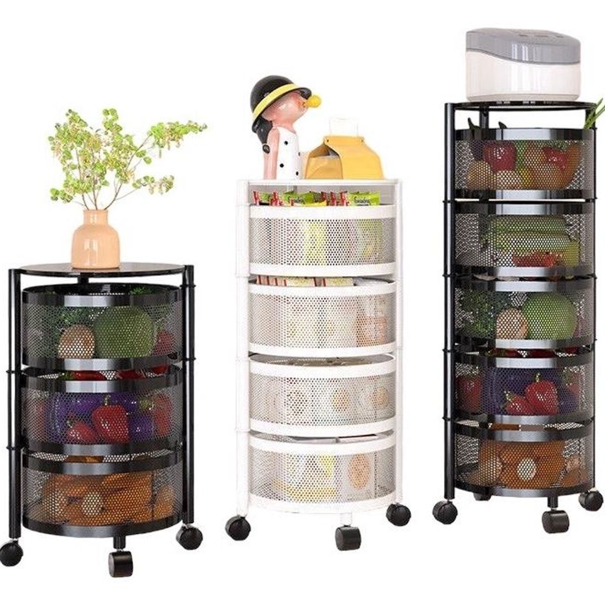 GENERICO - Estante Giratorio Organizador de Cocina Metal 3 Pisos Negro