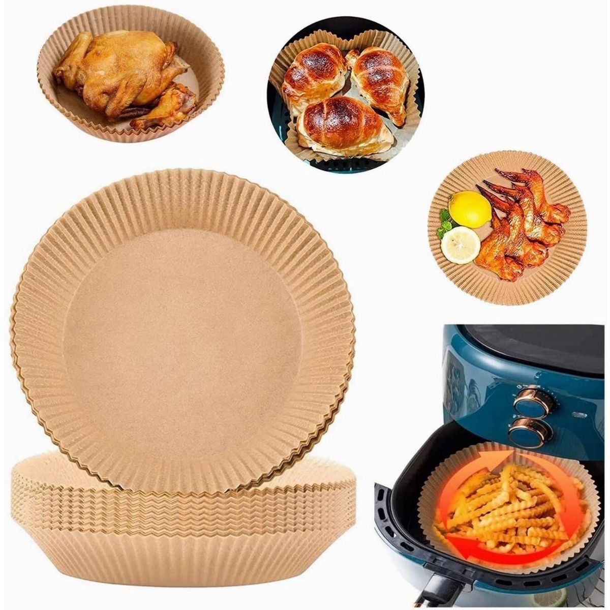 GENERICO - Papel Absorbente Descartable para Air Fryer - 50 unidades