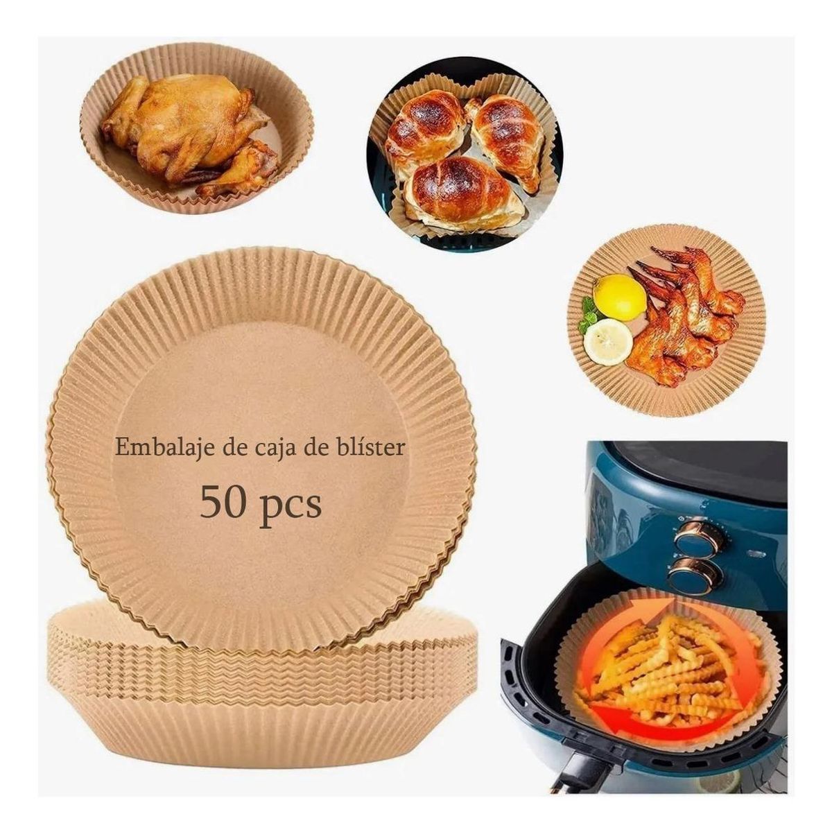 GENERICO - Papel Absorbente Descartable para Air Fryer - 50 unidades