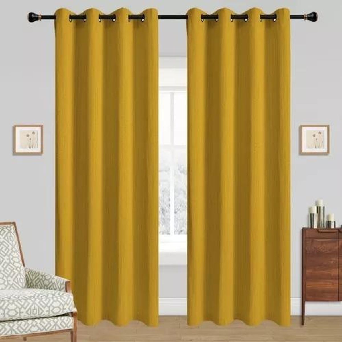 GENERICO - Cortinas Bumbu Liso 2 Paños Amarillo Jengibre 140x220 cm.