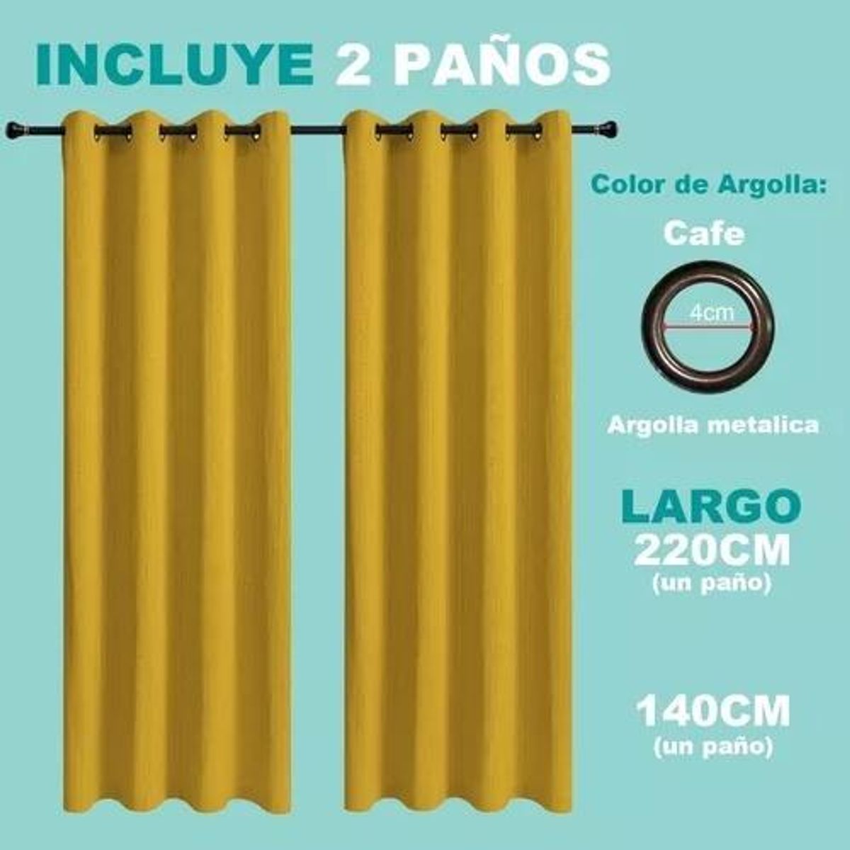 GENERICO - Cortinas Bumbu Liso 2 Paños Amarillo Jengibre 140x220 cm.