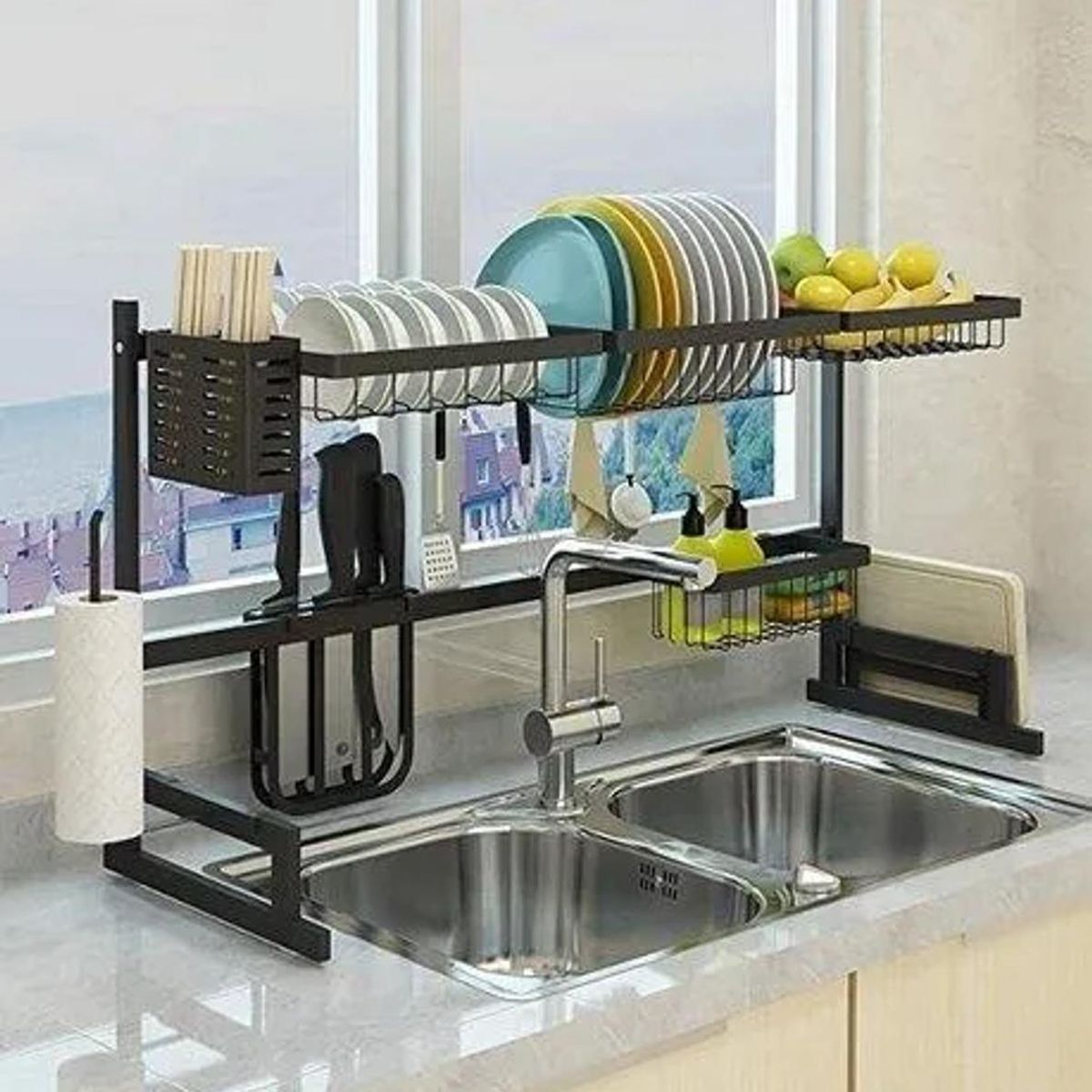 GENERICO - Rack Escurridor de Platos con Cubiertero y Secavasos 85x315x52cm