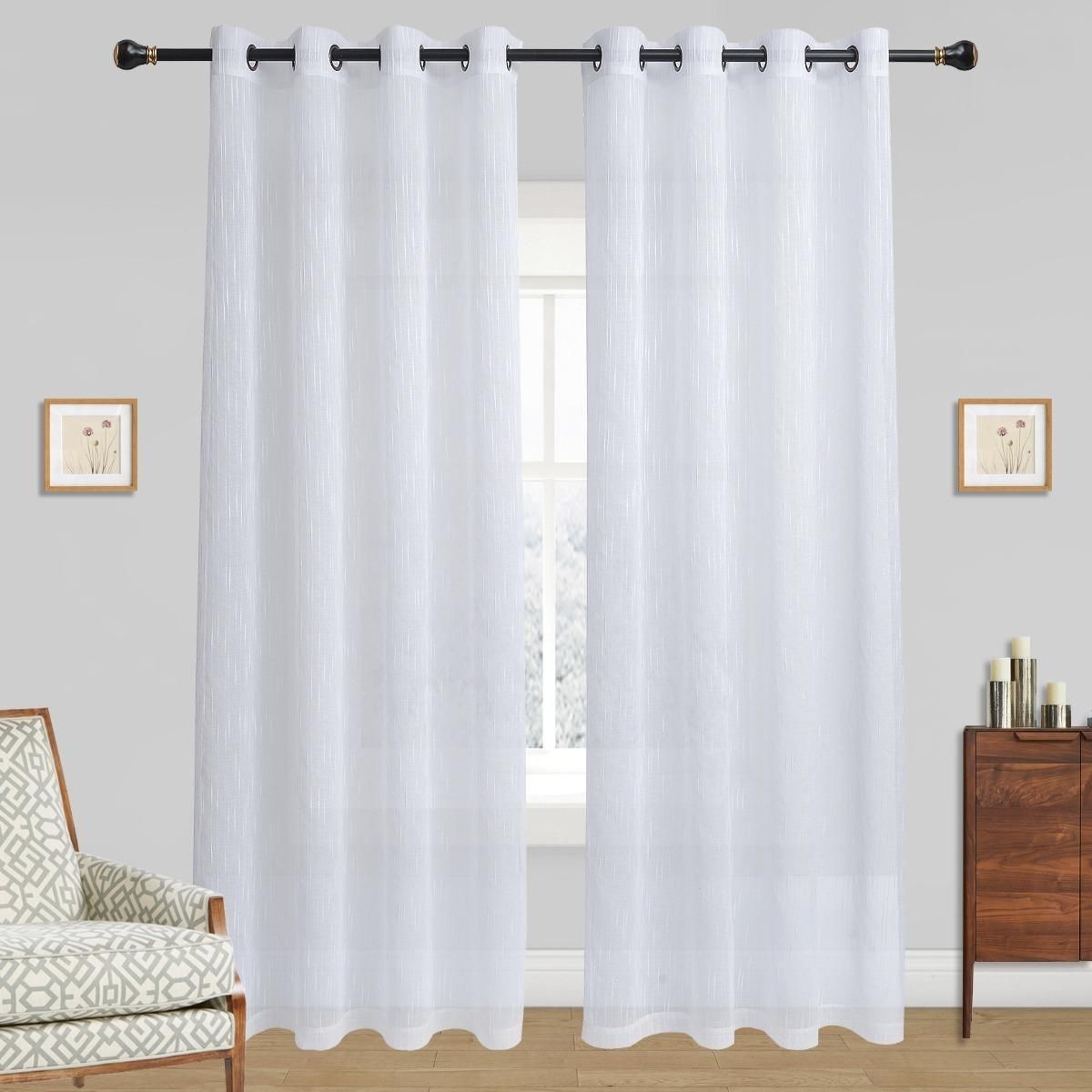 GENERICO - Visillo de Lino Blanco - 2 Paños Elegante Diseño Velo