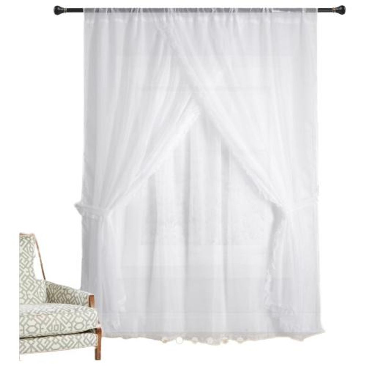 GENERICO - Cortinas Velo Romántico 3 Paños 200x220 cm Color Blanco