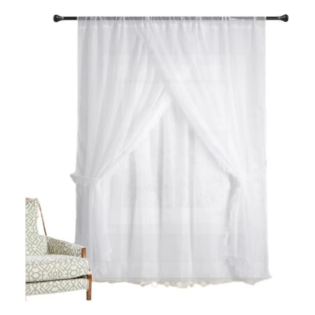 GENERICO - Cortinas Velo Romántico 3 Paños 200x220 cm Color Blanco