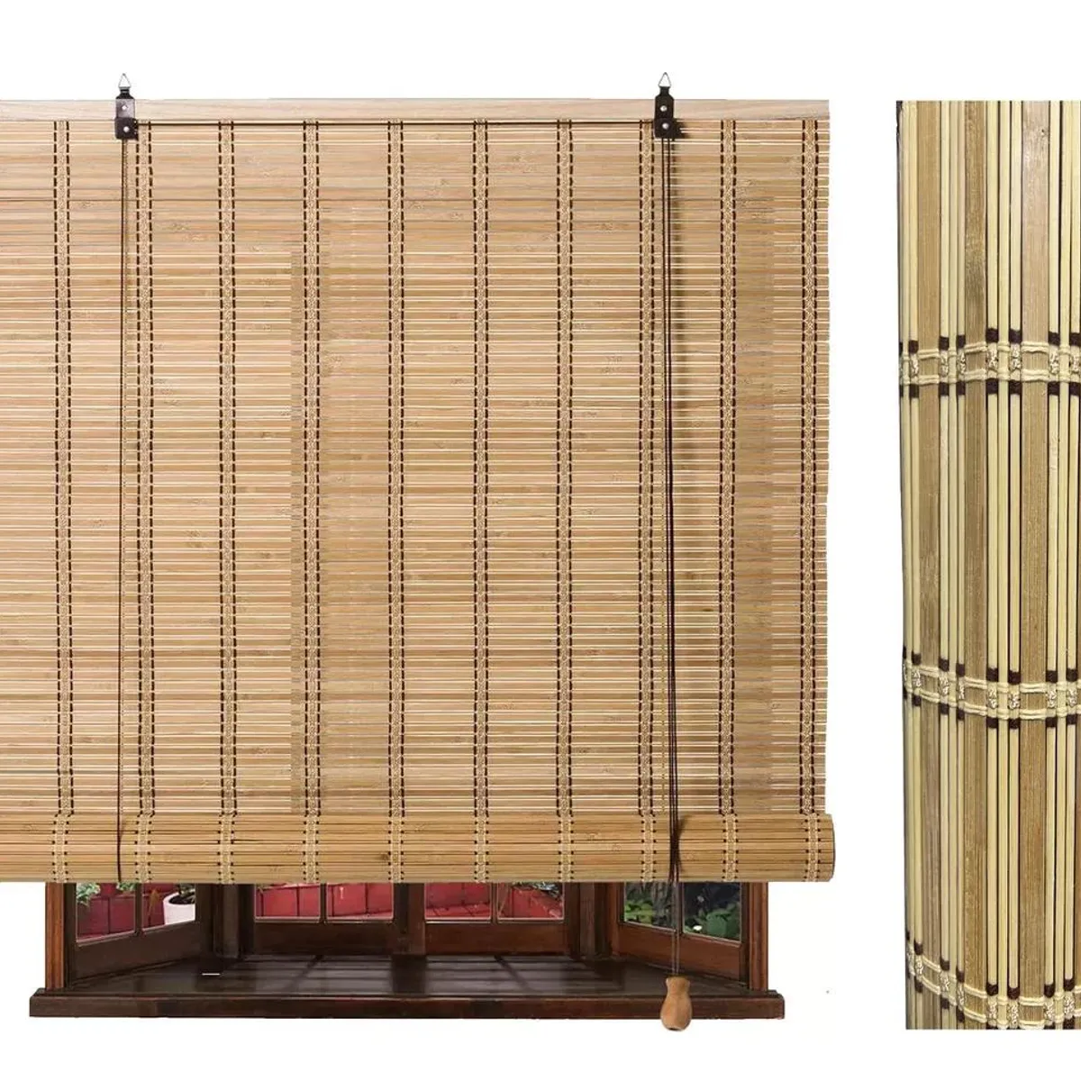 GENERICO - Cortina Enrollable de Bambú 90x120cm en Tonos Marrón y Beige