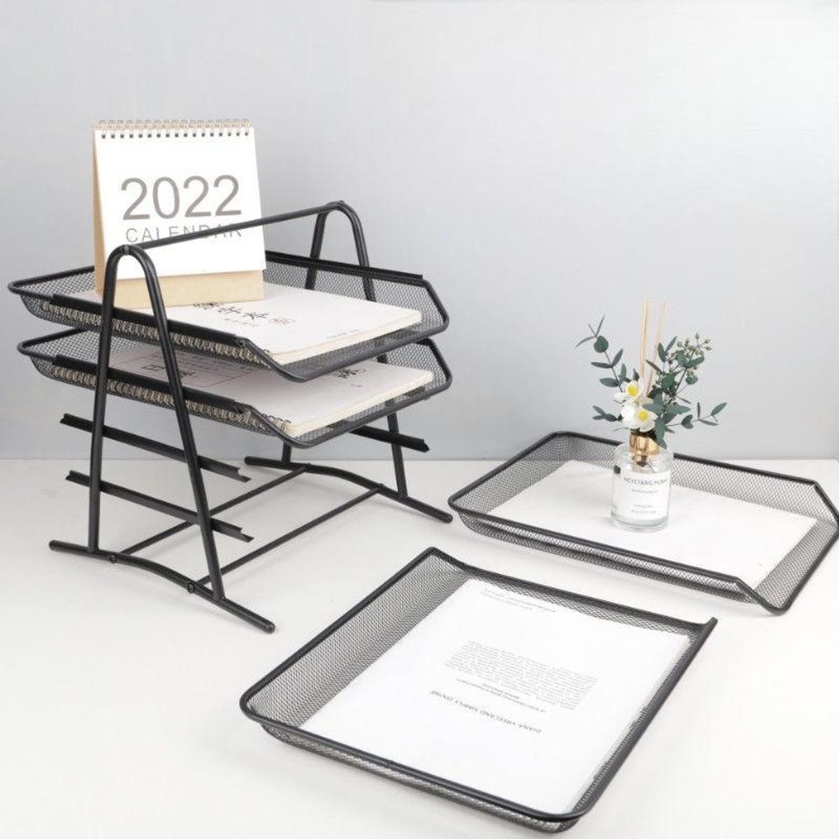 GENERICO - Bandeja Metálica de Documentos de 4 Niveles para Oficina