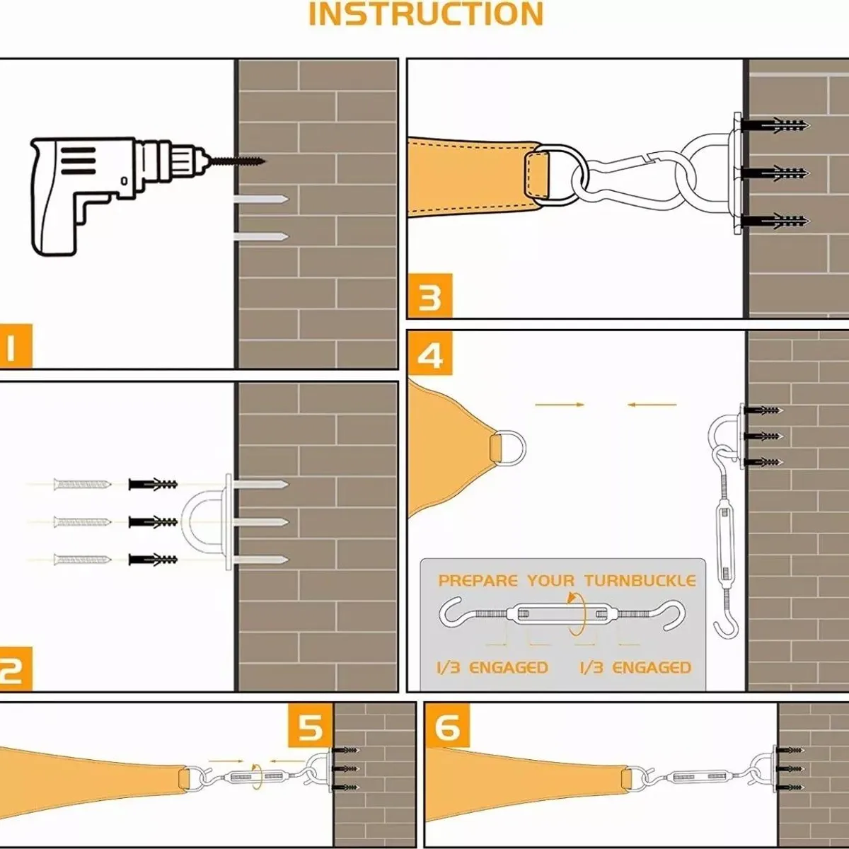 GENERICO - Kit de Anclaje de Acero Inoxidable para Toldo Vela