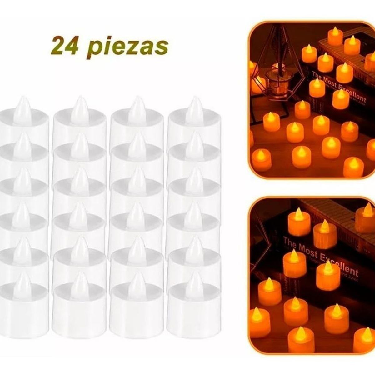 GENERICO - Pack de 24 Velas LED Cilíndricas con Efecto Llama