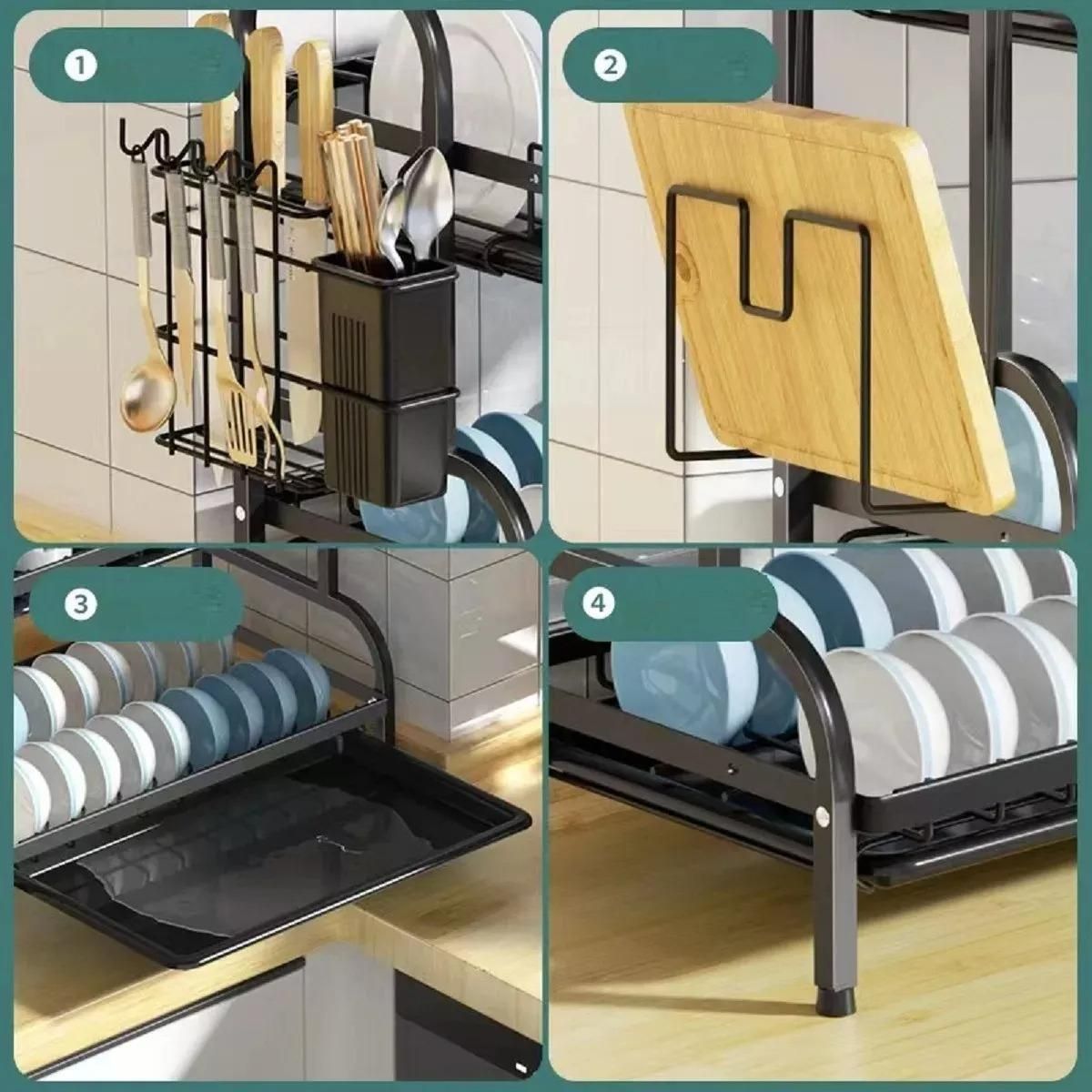 GENERICO - Secador de Platos de Loza con 3 Niveles y Drenaje Eficiente