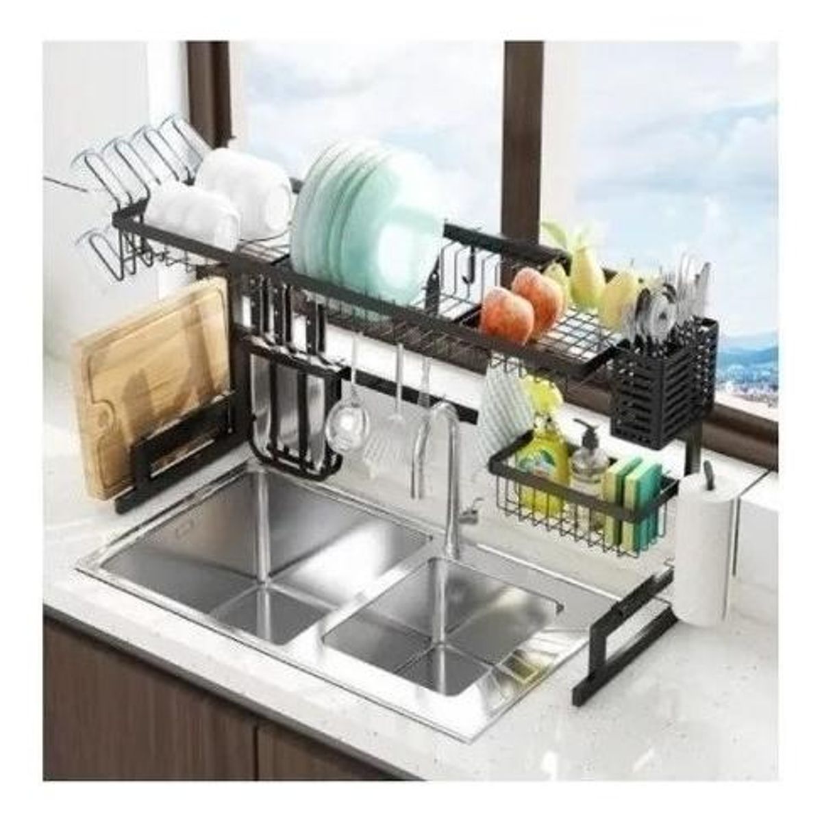 GENERICO - Secaplatos de Acero Negro 65cm para Cocina Compacta