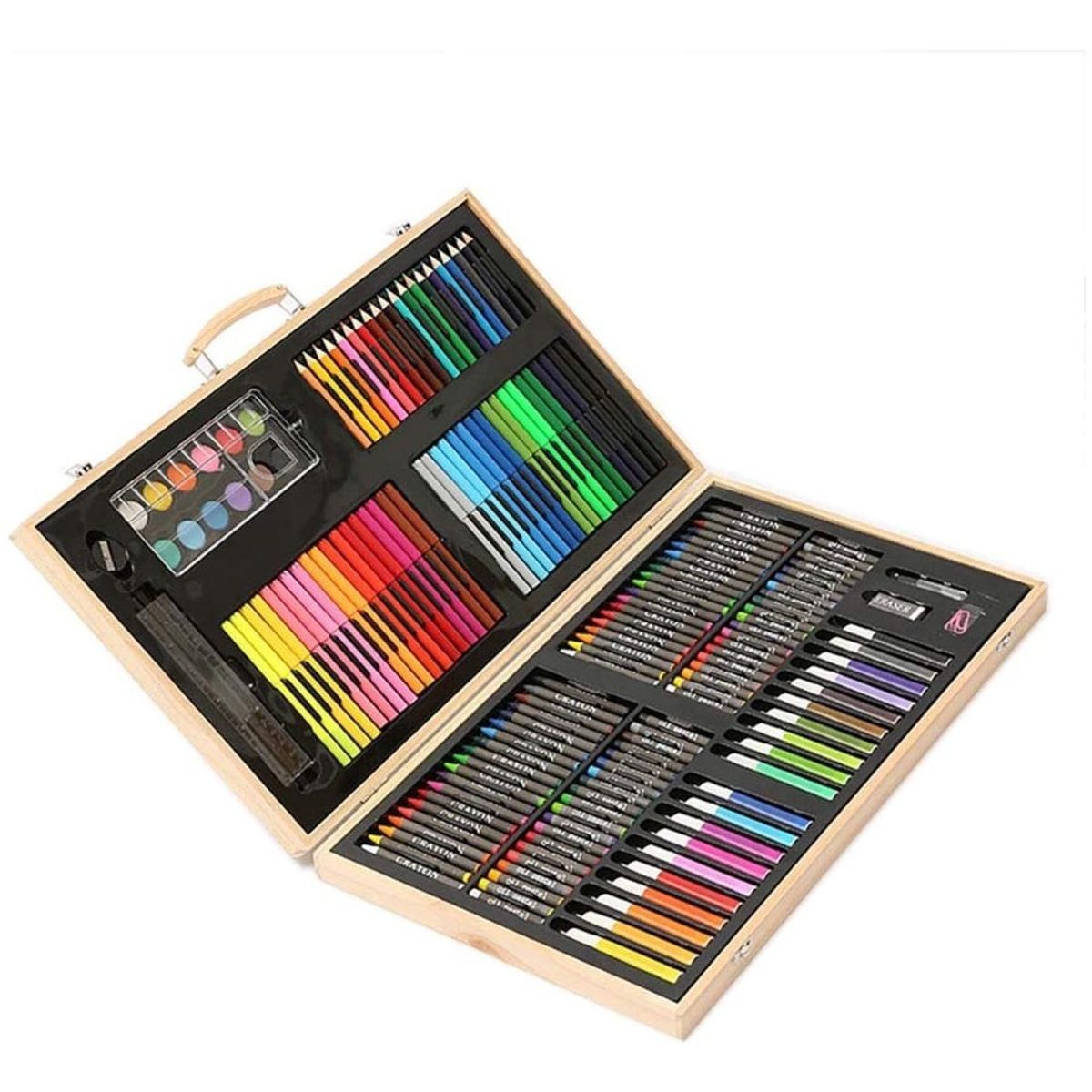 GENERICO - Set de Arte de 180 Piezas en Maleta de Madera para Colorear