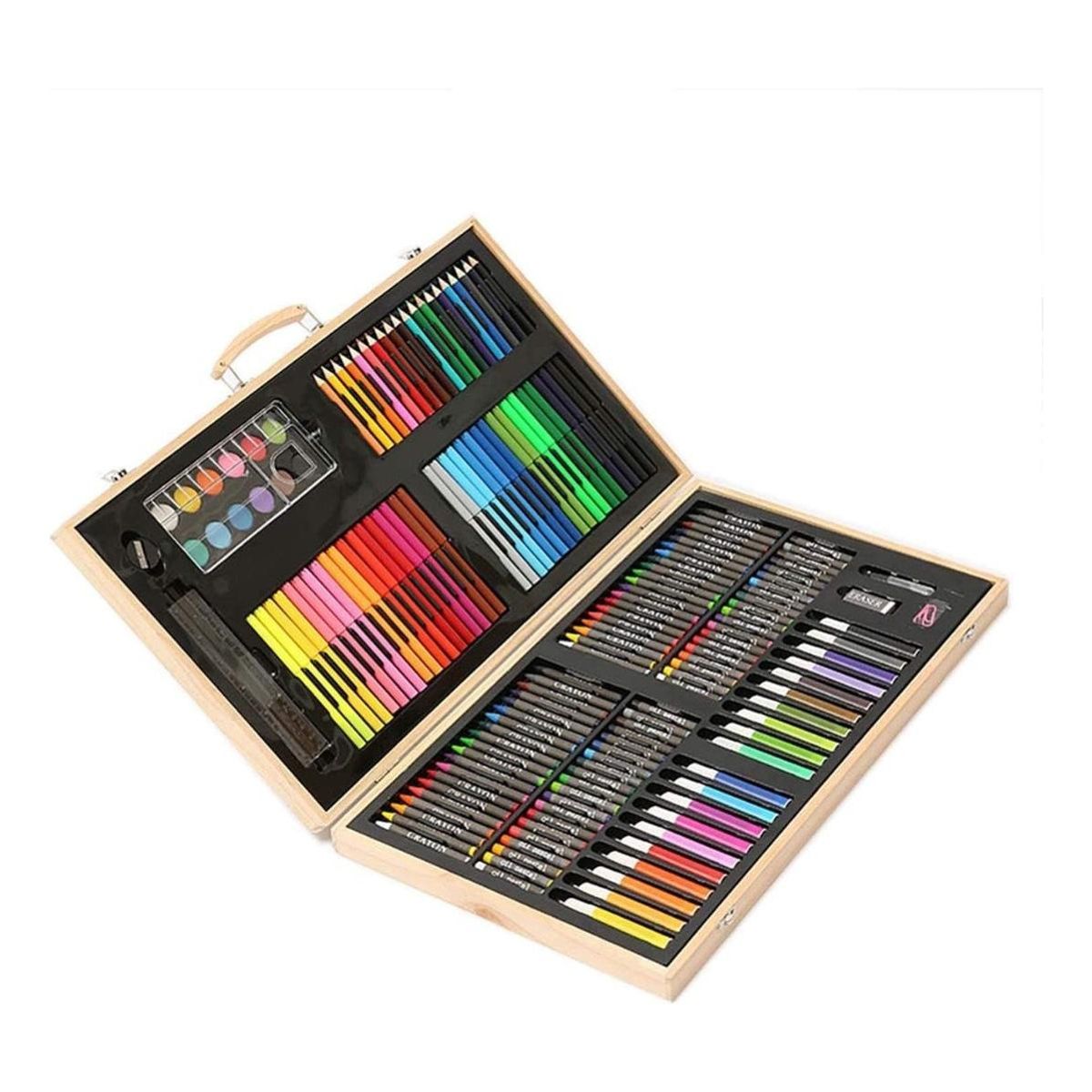 GENERICO - Set de Arte de 180 Piezas en Maleta de Madera para Colorear