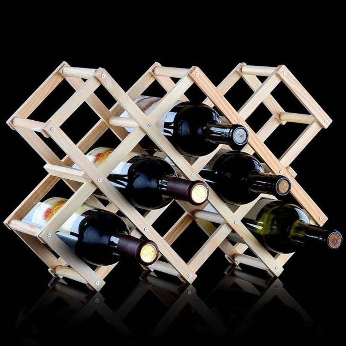 GENERICO - Estante Plegable de Madera para 10 Botellas de Vino