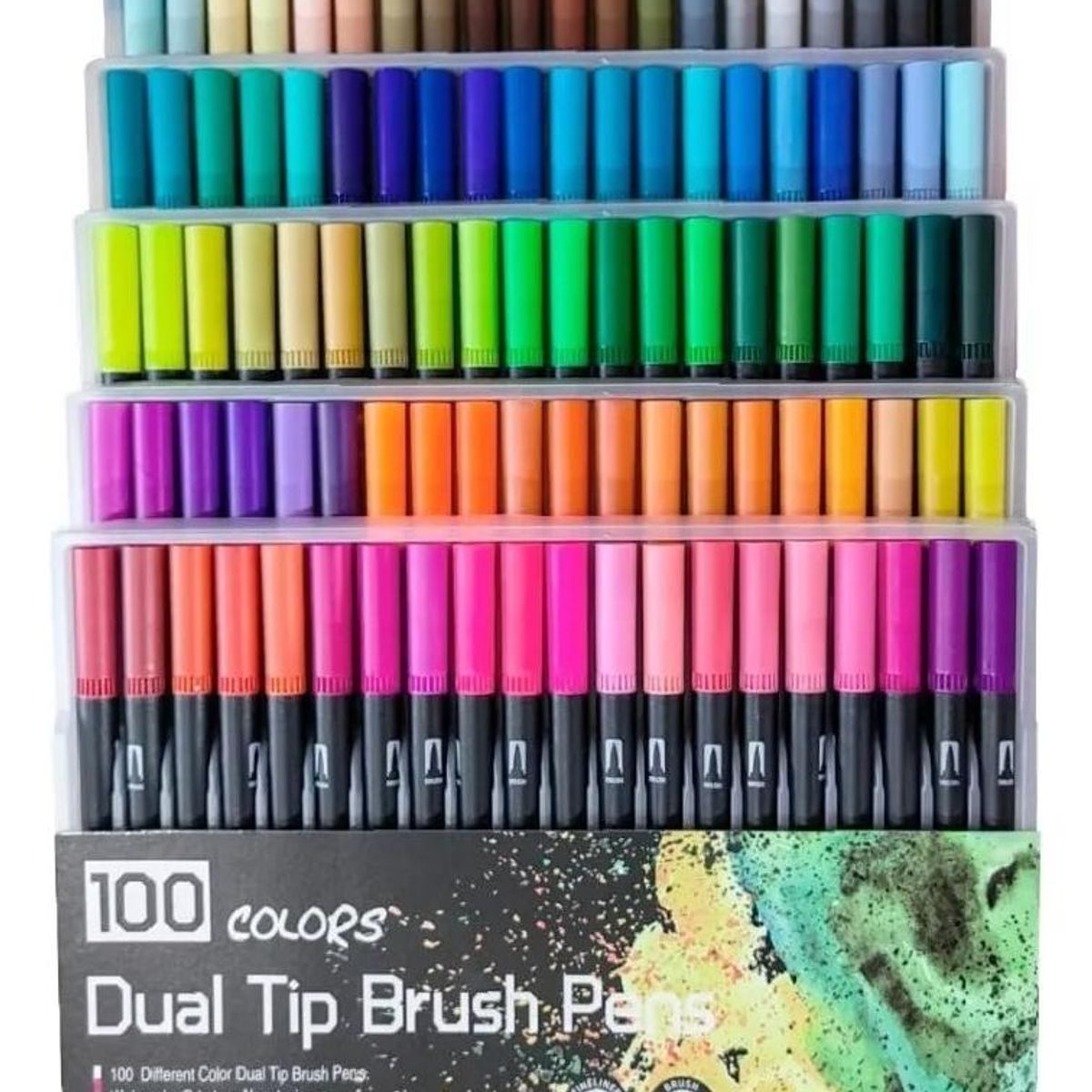 GENERICO - 100 Marcadores Doble Punta Tipo Pincel en Colores Vibrantes