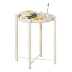 GENERICO - Mesa Lateral Auxiliar Metal Blanco 42x52 cm