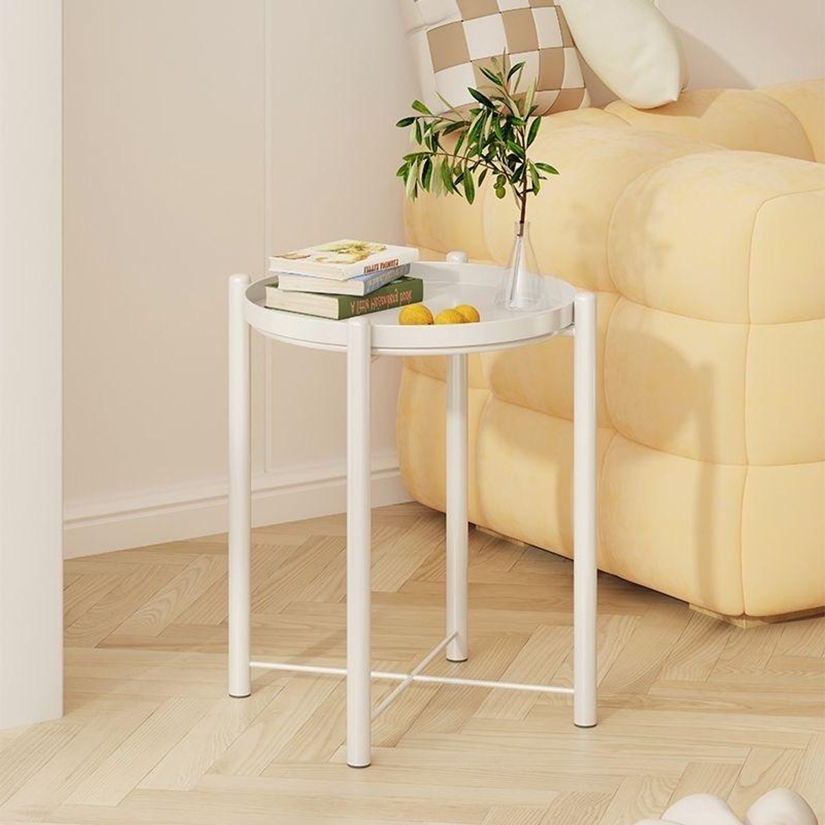 GENERICO - Mesa Lateral Auxiliar Metal Blanco 42x52 cm