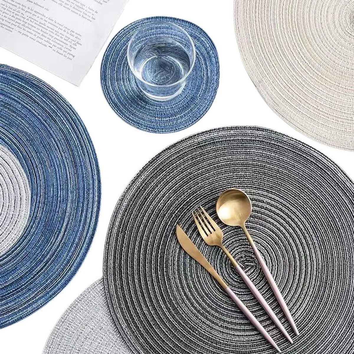 GENERICO - Juego de 6 Individuales y 6 Posavasos de Lino Trenzado