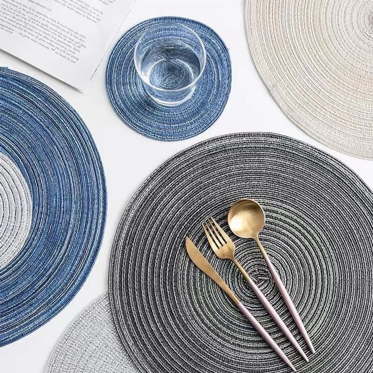 GENERICO - Juego de 6 Individuales y 6 Posavasos de Lino Trenzado