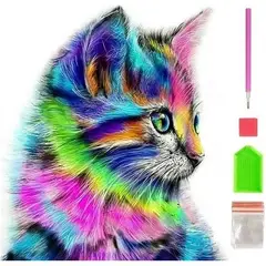 GENERICO - Juego de Pintura de Diamantes 5D Gatito Colorido 30x40cm