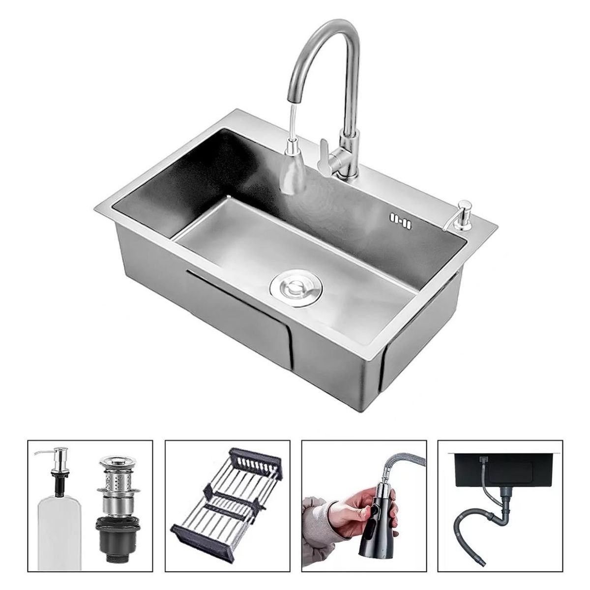 GENERICO - Lavaplatos Doble 55x45cm Acero Inoxidable con Llave Dual