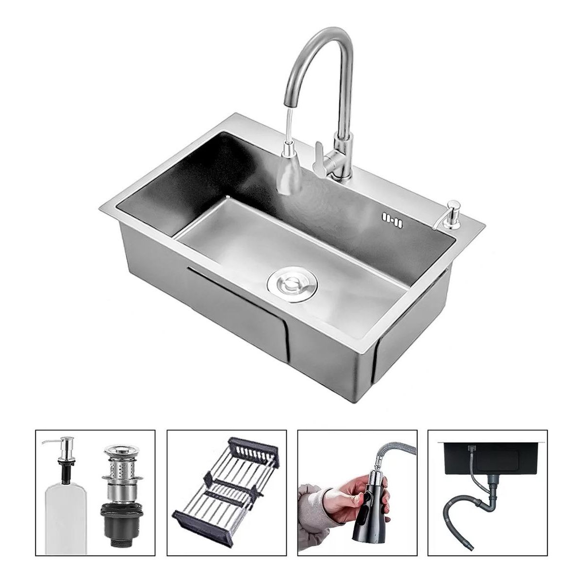 GENERICO - Lavaplatos Doble 55x45cm Acero Inoxidable con Llave Dual