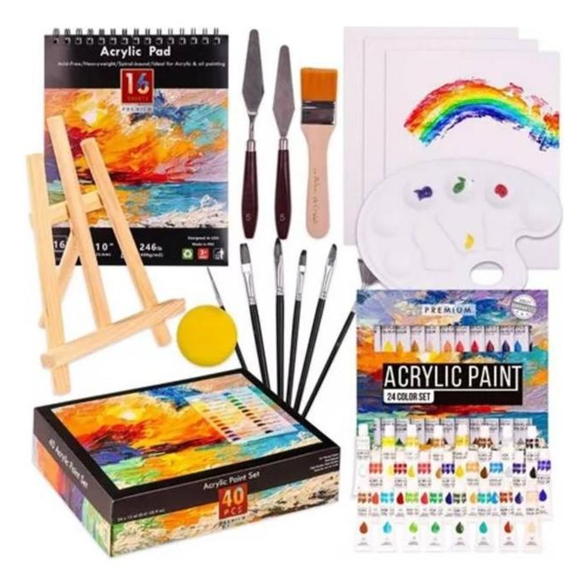 GENERICO - Kit de Pintura Acrílica de 40 Piezas con Accesorios