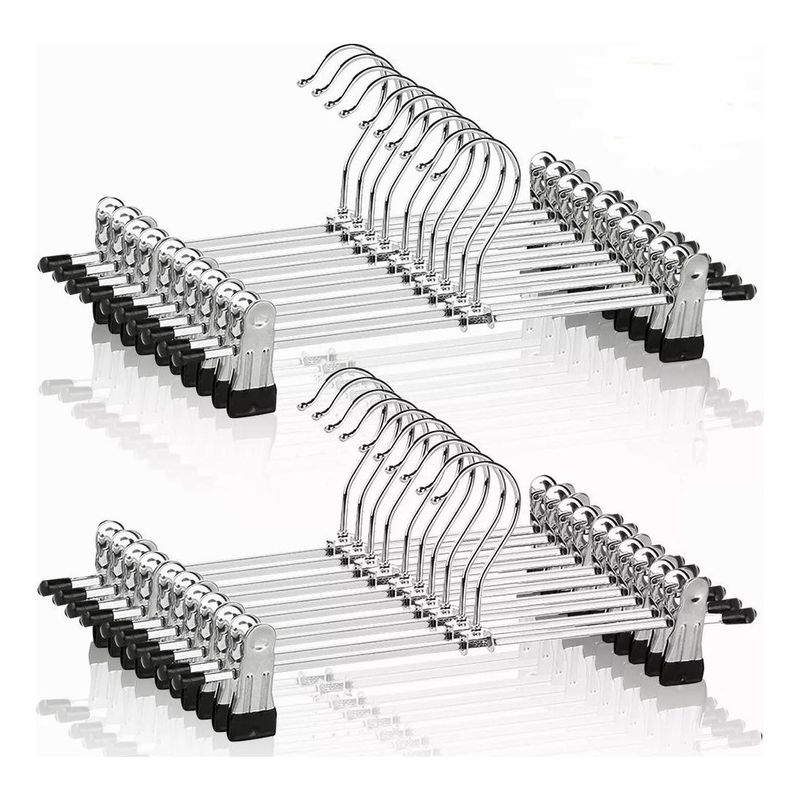 GENERICO - Gancho de Metal Cromado para Ropa con Pinzas - 20 Piezas