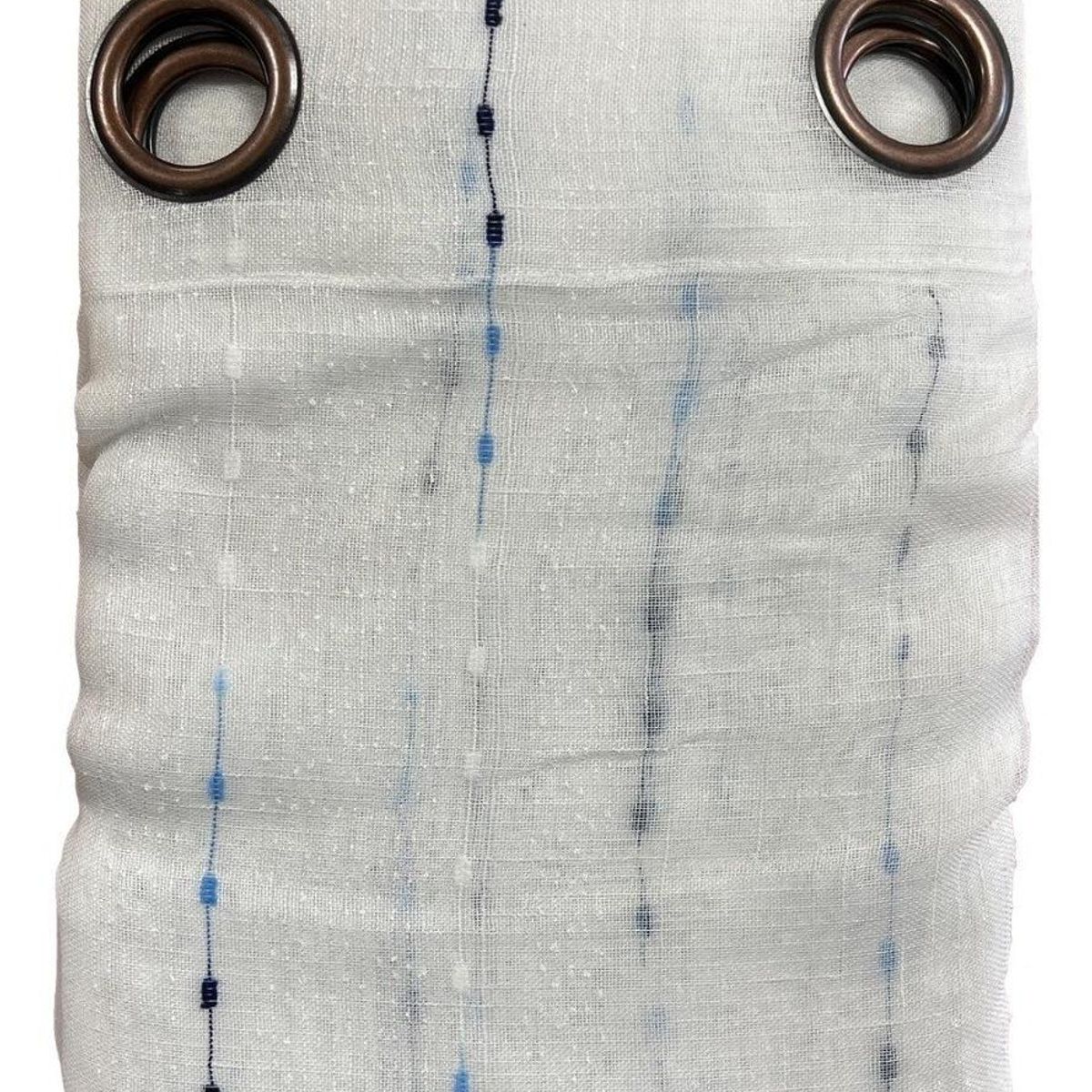 GENERICO - Visillo en Velo de Lino Rayado Azul - 2 Paños