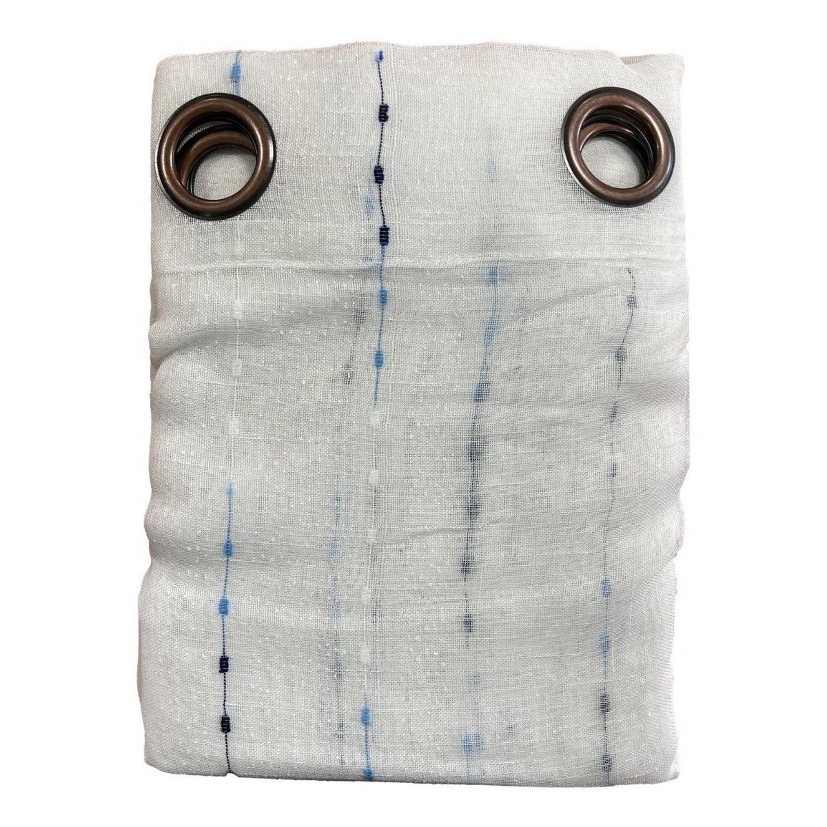 GENERICO - Visillo en Velo de Lino Rayado Azul - 2 Paños