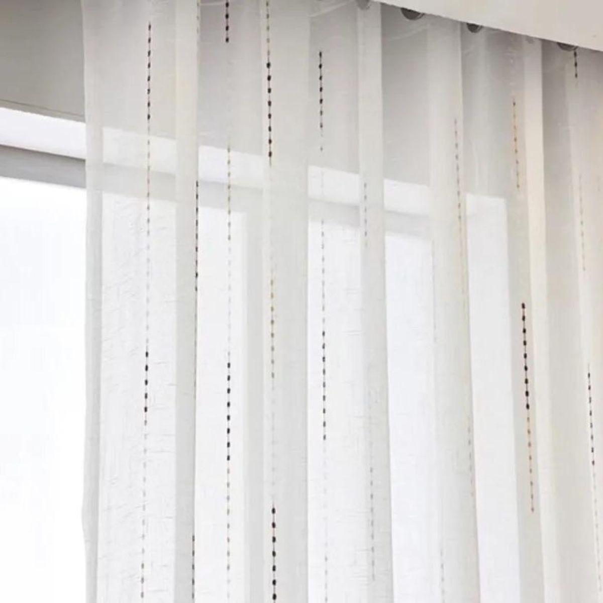 GENERICO - Visillo en Velo de Lino Rayado Azul - 2 Paños