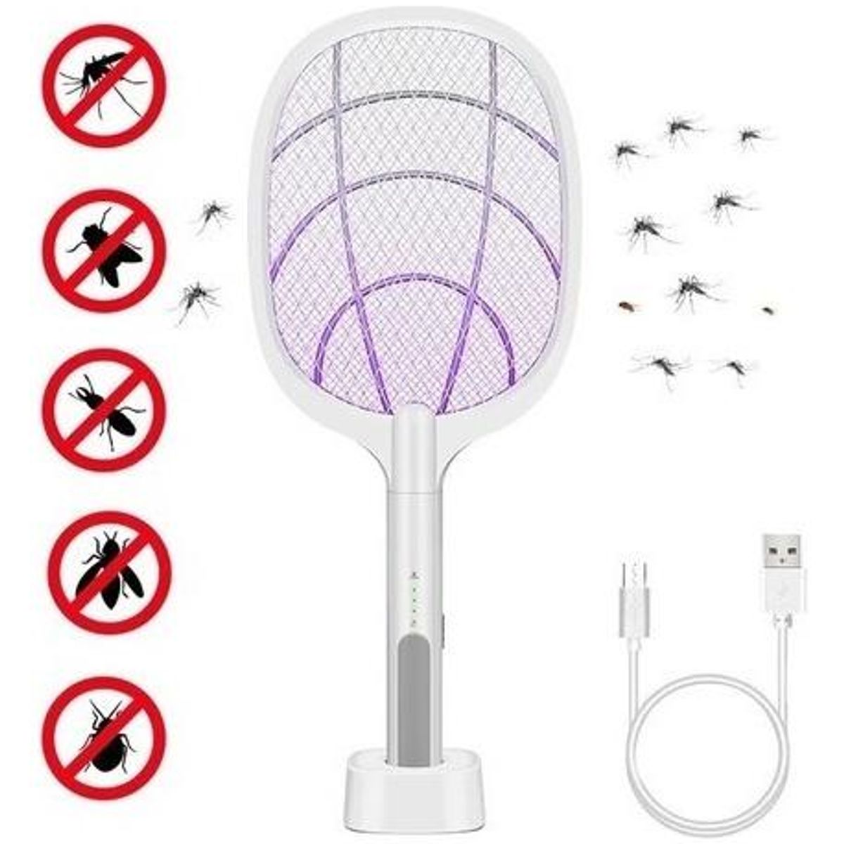 GENERICO - Pack de 2 Matamoscas Eléctricos Recargables USB 3000V