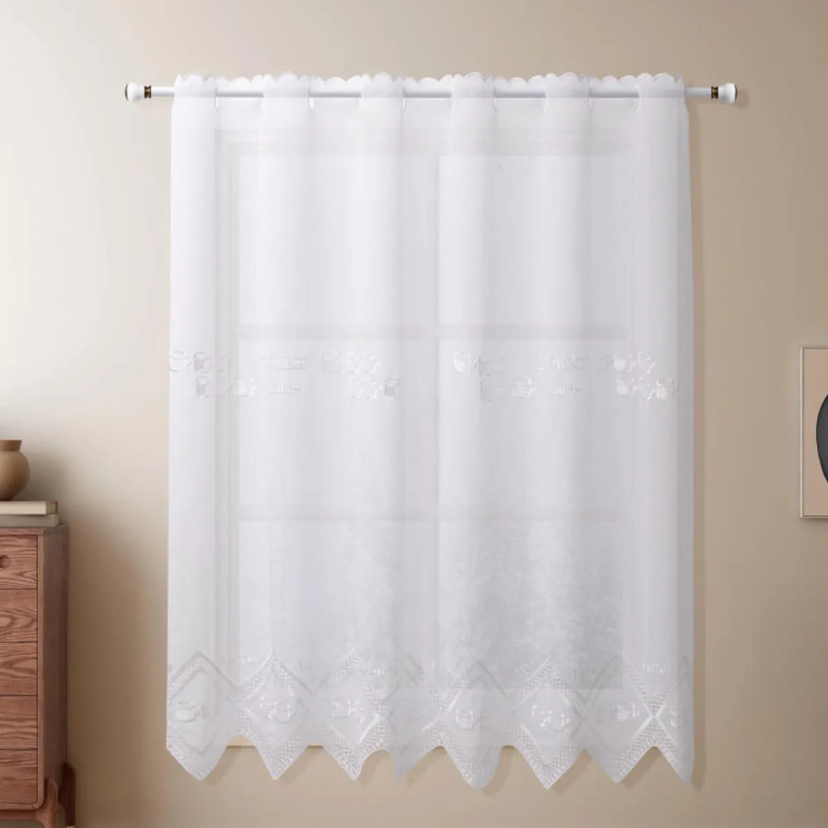 GENERICO - Cortina Velo de Cocina Color Café 115x150 cm