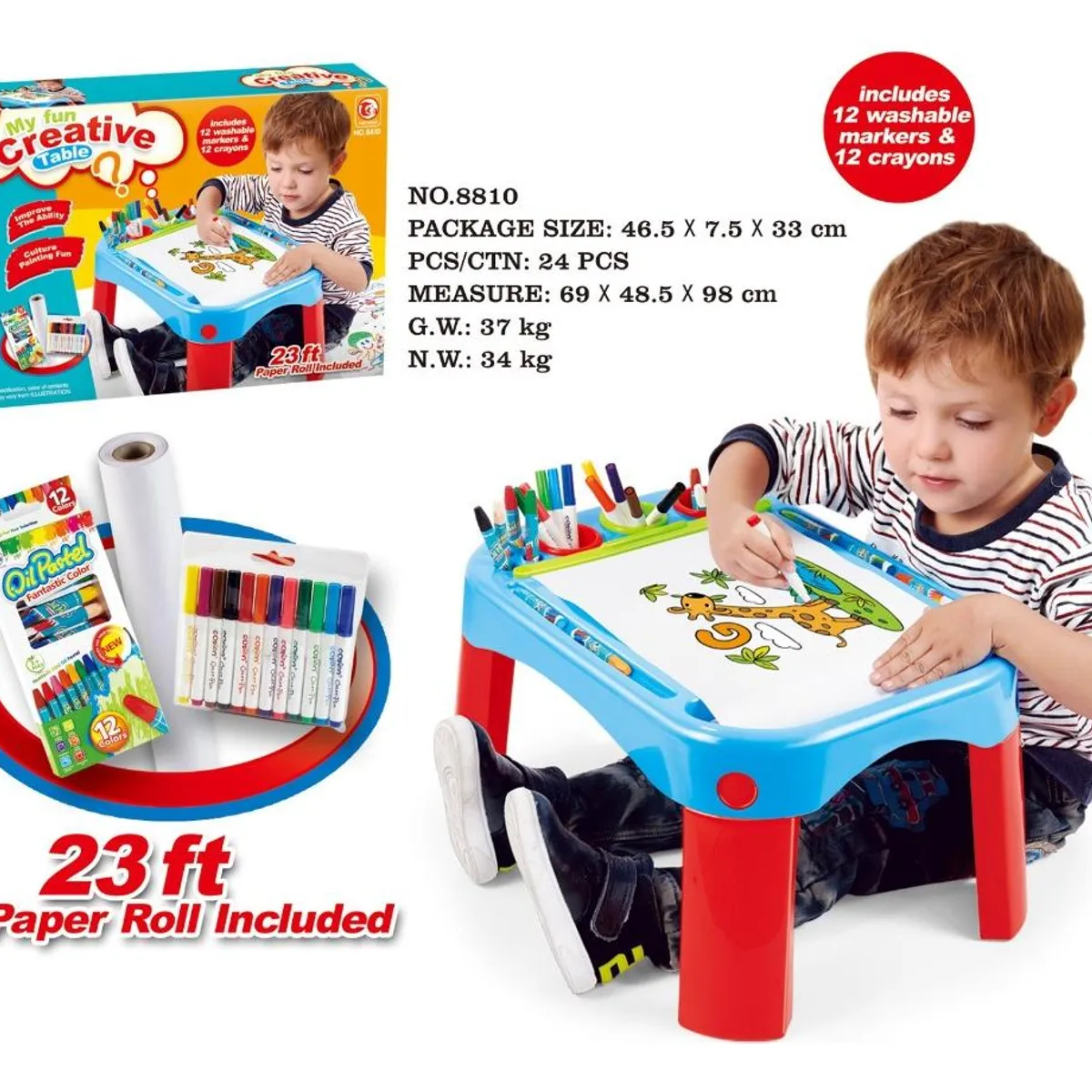 GENERICO - Mesa Pizarra para Niños con 24 Lápices de Colores y Papel.