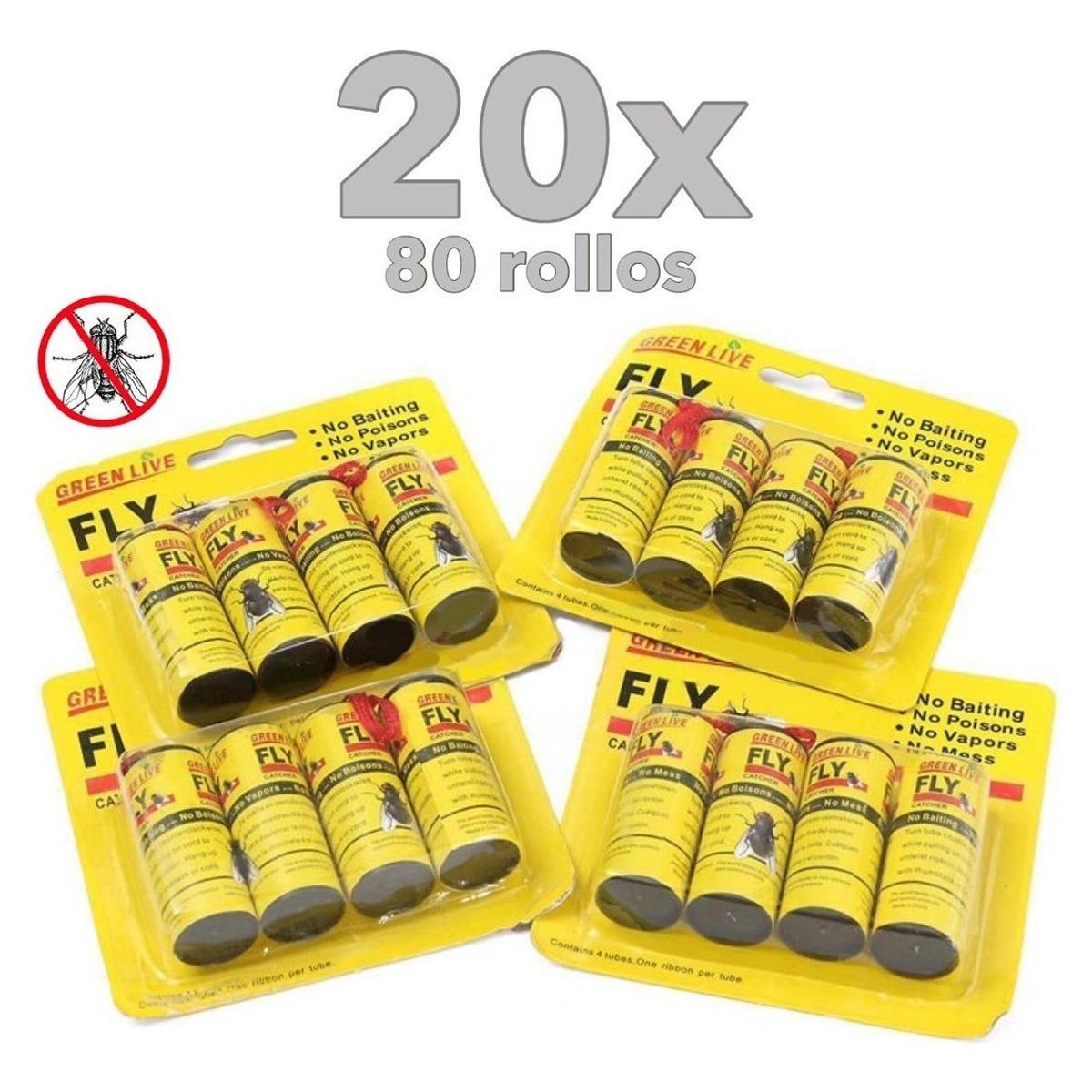 GENERICO - Cinta Adhesiva Atrapa Moscas Efectiva y No Tóxica - 80 Unidades