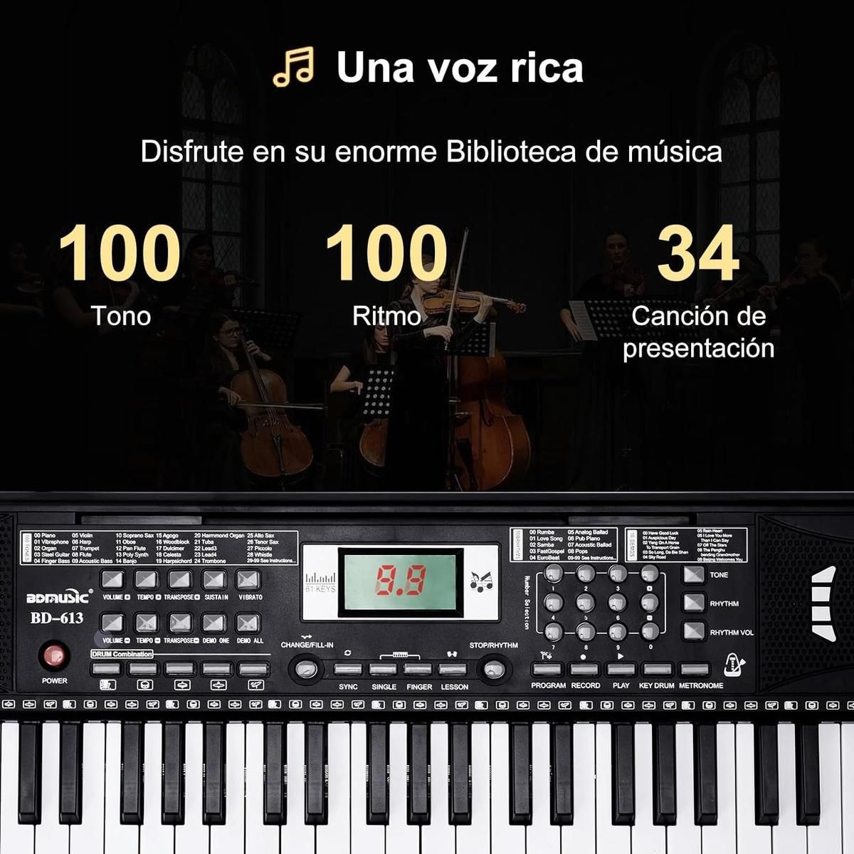 GENERICO - Teclado Musical Portátil de 61 Teclas con Accesorios.