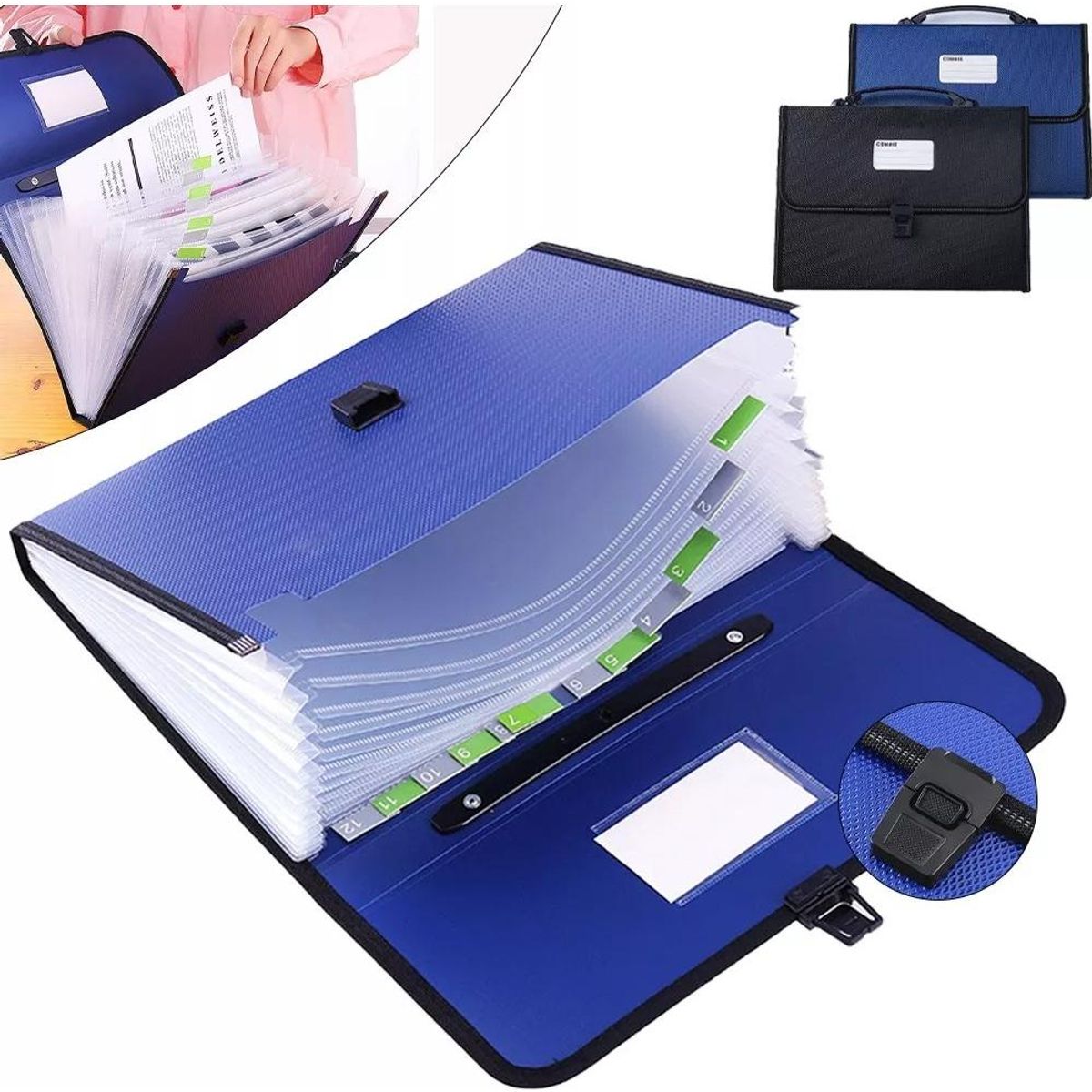 GENERICO - Carpeta Organizadora A4 con 12 Fuelles Color Negro