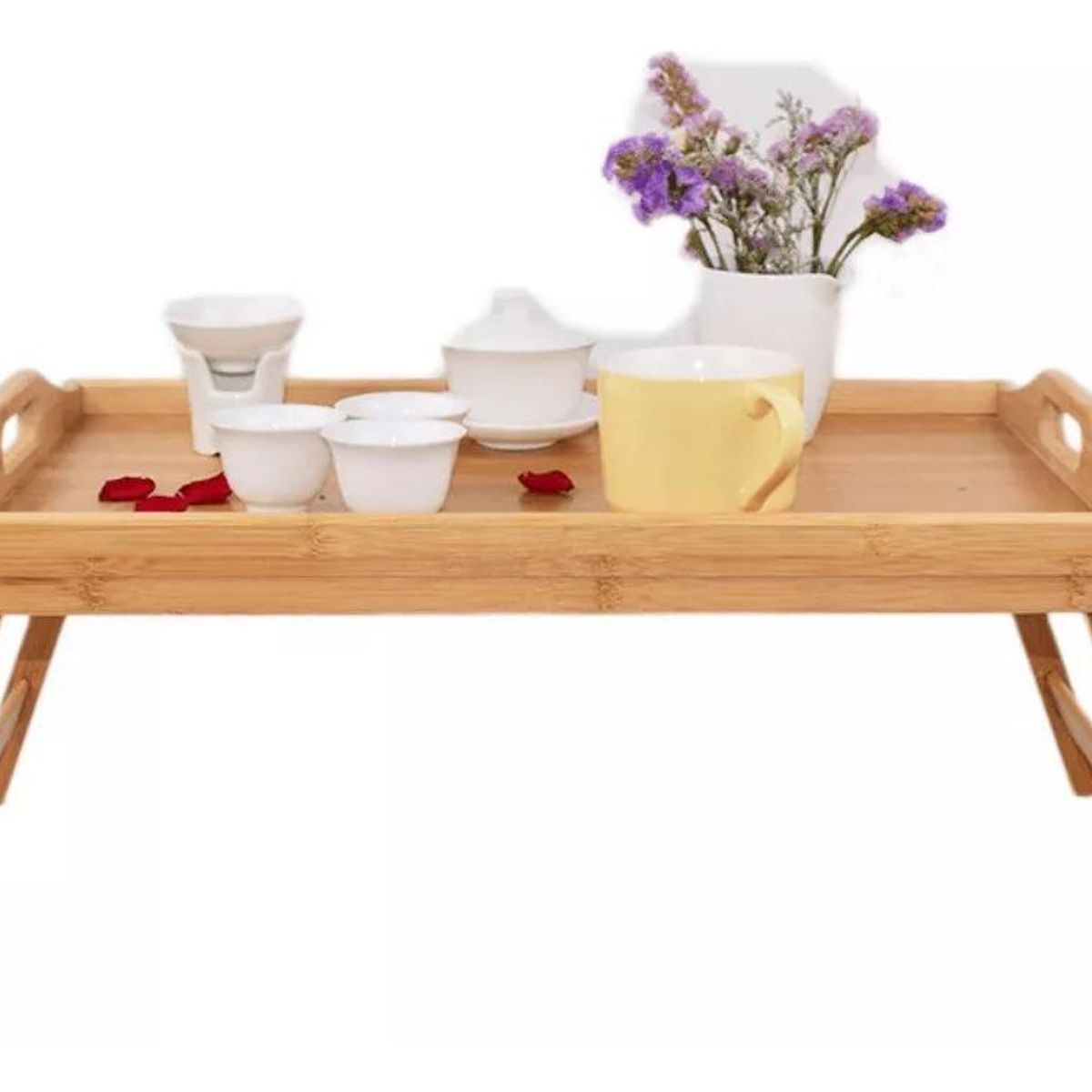 GENERICO - Mesa Bandeja de Bambú con Asas y Patas Plegables 50x30 cm