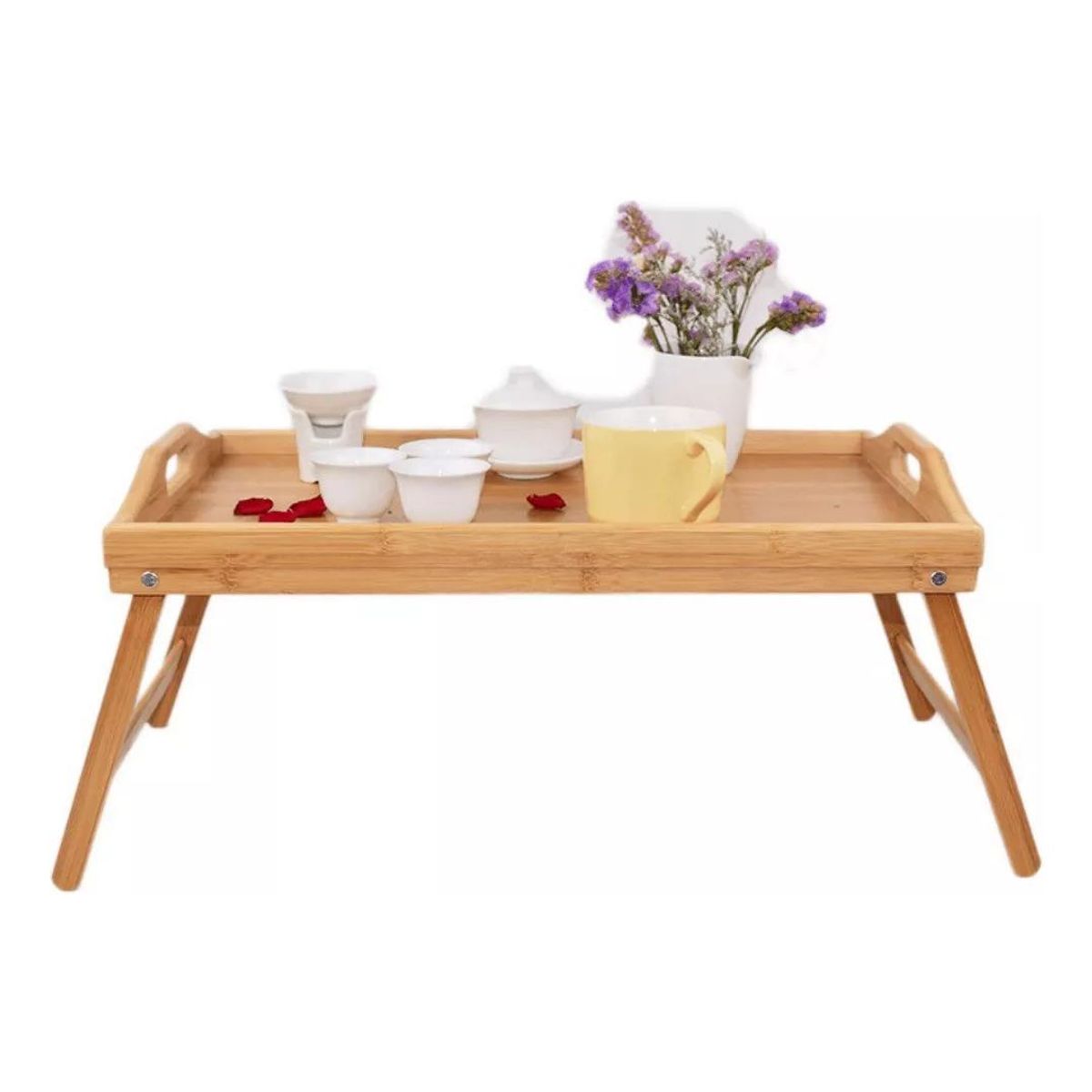 GENERICO - Mesa Bandeja de Bambú con Asas y Patas Plegables 50x30 cm