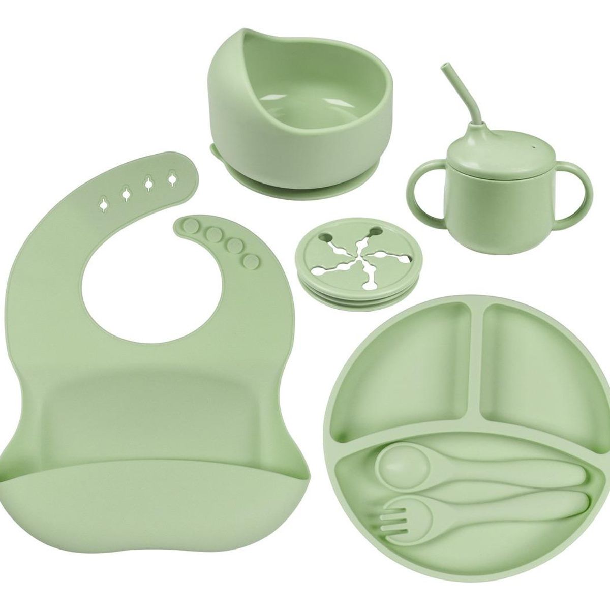 GENERICO - Set de Vajilla de Silicona para Bebés 7 Piezas Coloridas