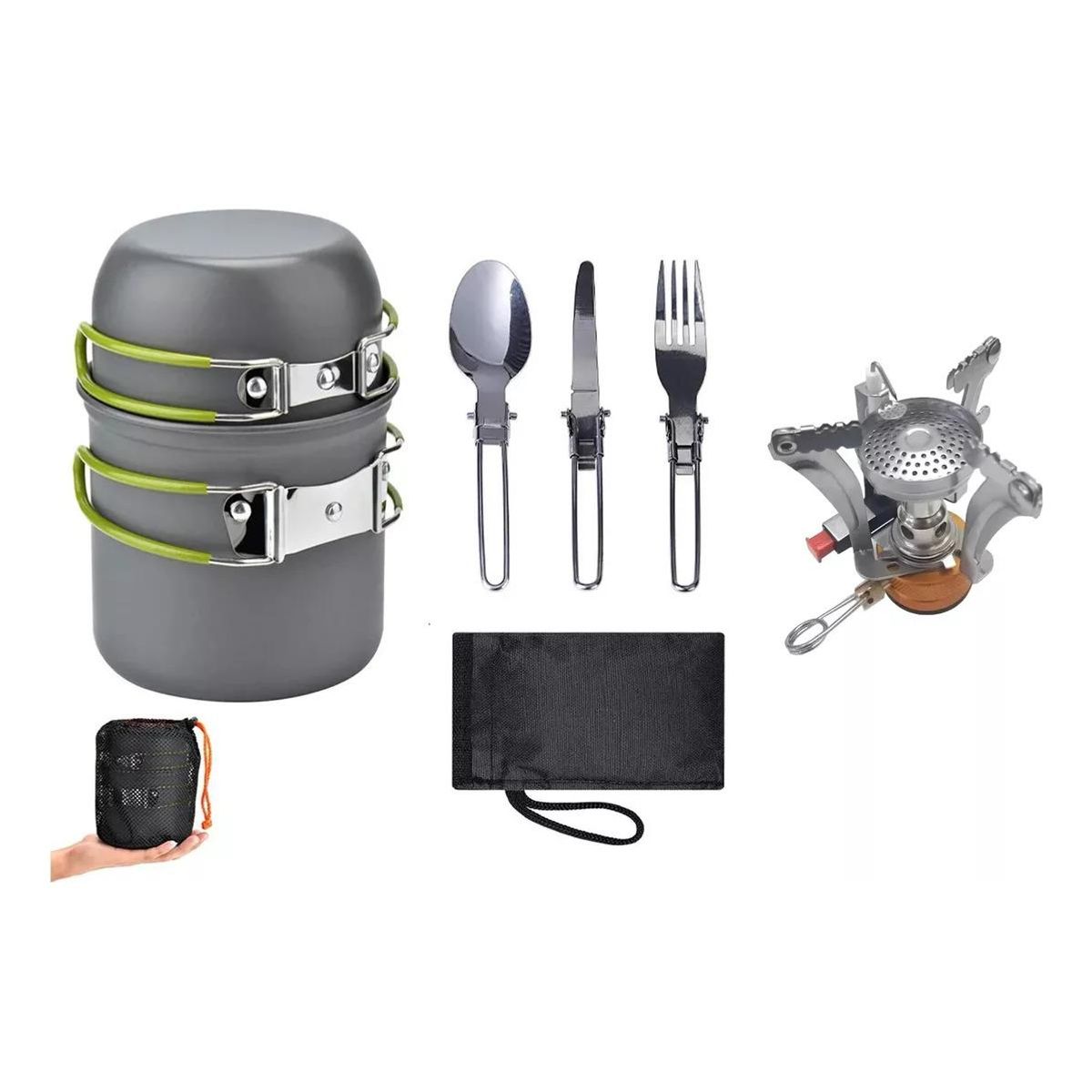 GENERICO - Juego de Ollas de Camping 5 Piezas de Aluminio.