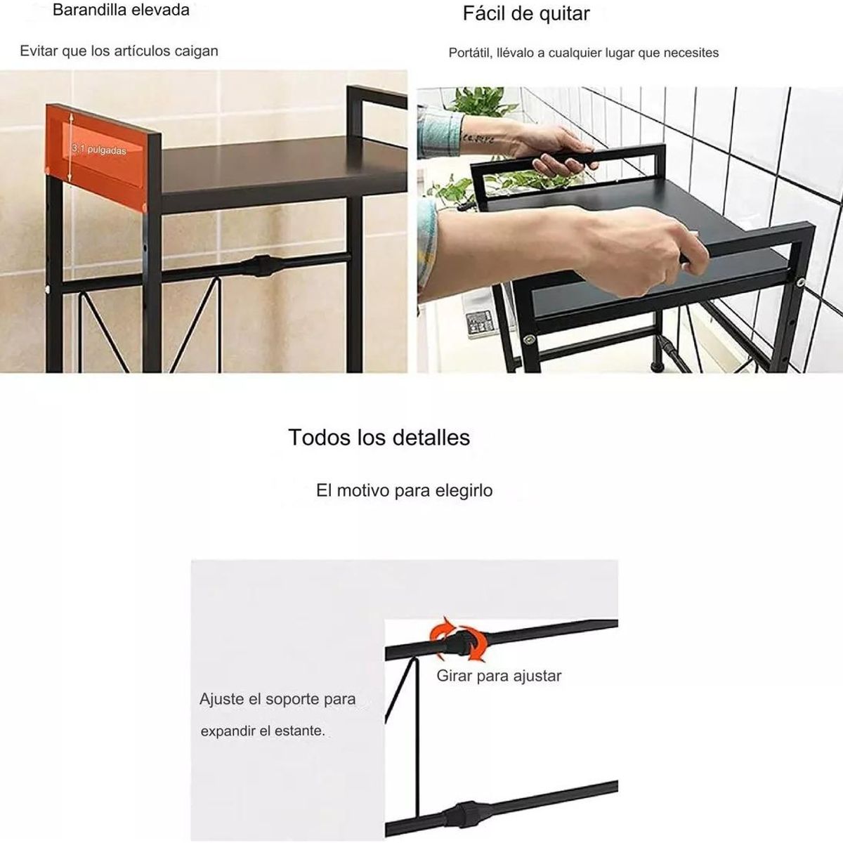 GENERICO - Estante Ajustable de Microondas para Cocina con 2 Niveles