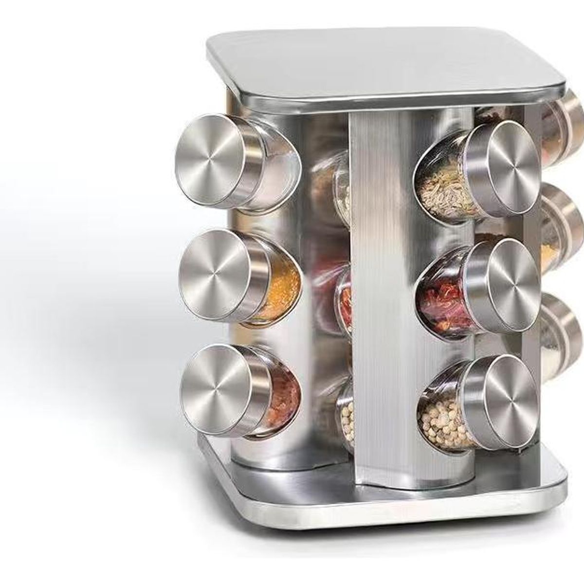 GENERICO - Especiero Giratorio de Acero Inoxidable con 16 Frascos de Vidrio
