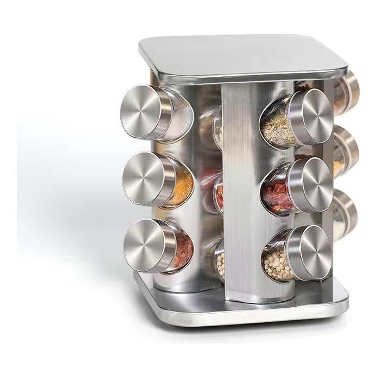 GENERICO - Especiero Giratorio de Acero Inoxidable con 16 Frascos de Vidrio
