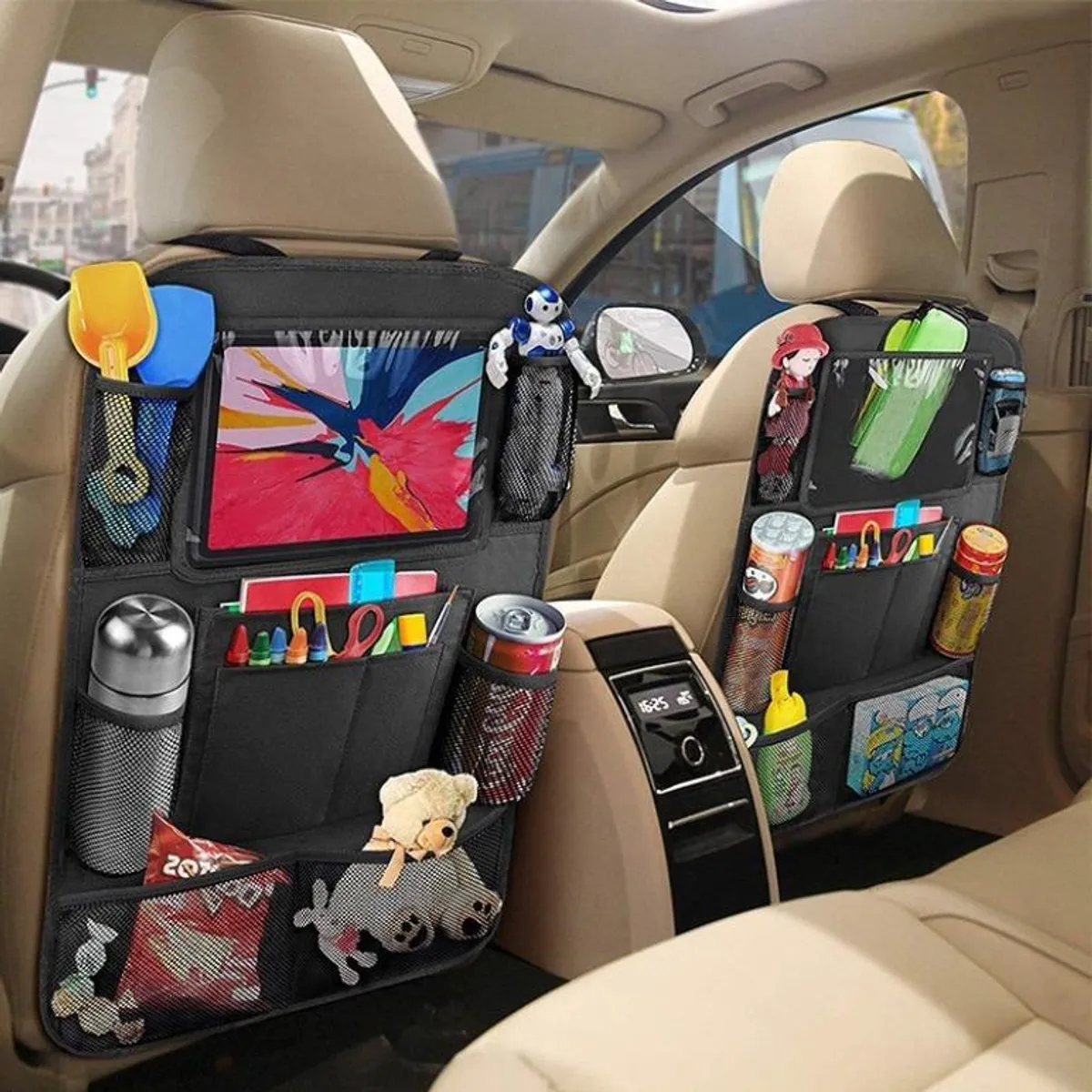 GENERICO - Pack de 2 Organizadores para Asiento de Auto de Tela Negra