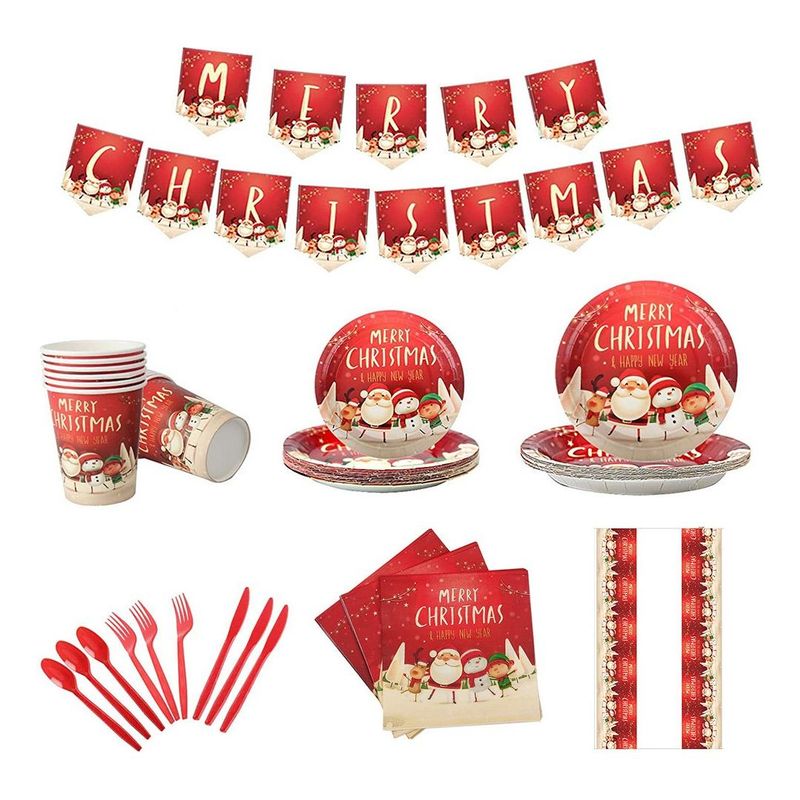 GENERICO - Vajilla Desechable de Navidad con Servilletas y Platos