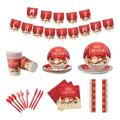 GENERICO - Vajilla Desechable de Navidad con Servilletas y Platos