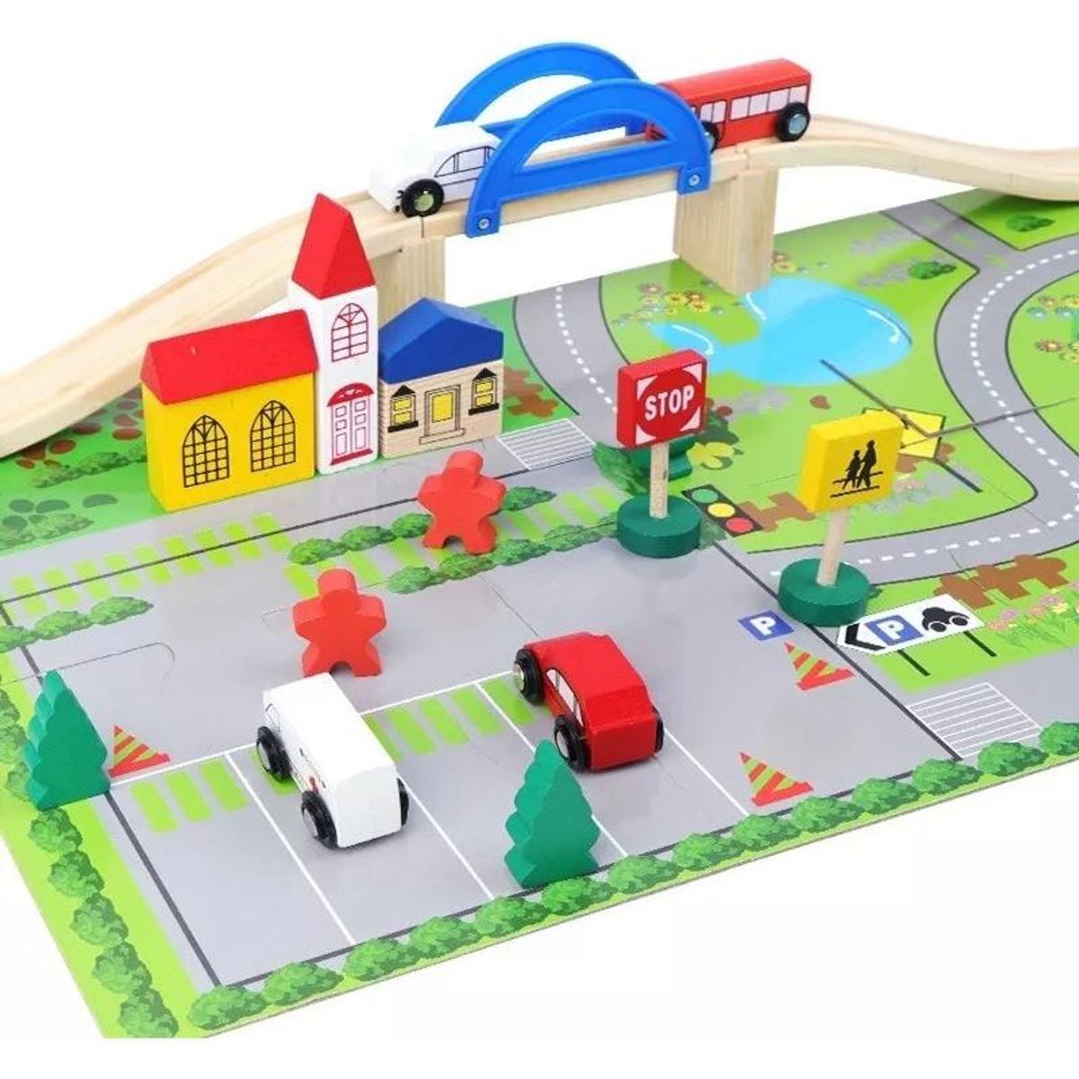 GENERICO - Set de Pista de Madera con Autos - 40 Piezas