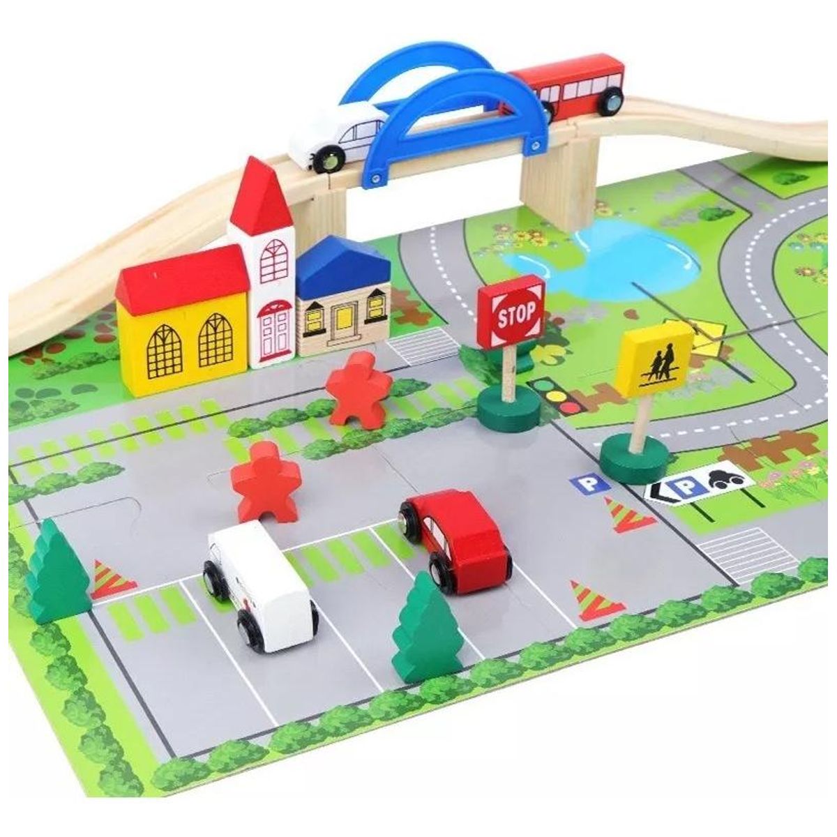 GENERICO - Set de Pista de Madera con Autos - 40 Piezas