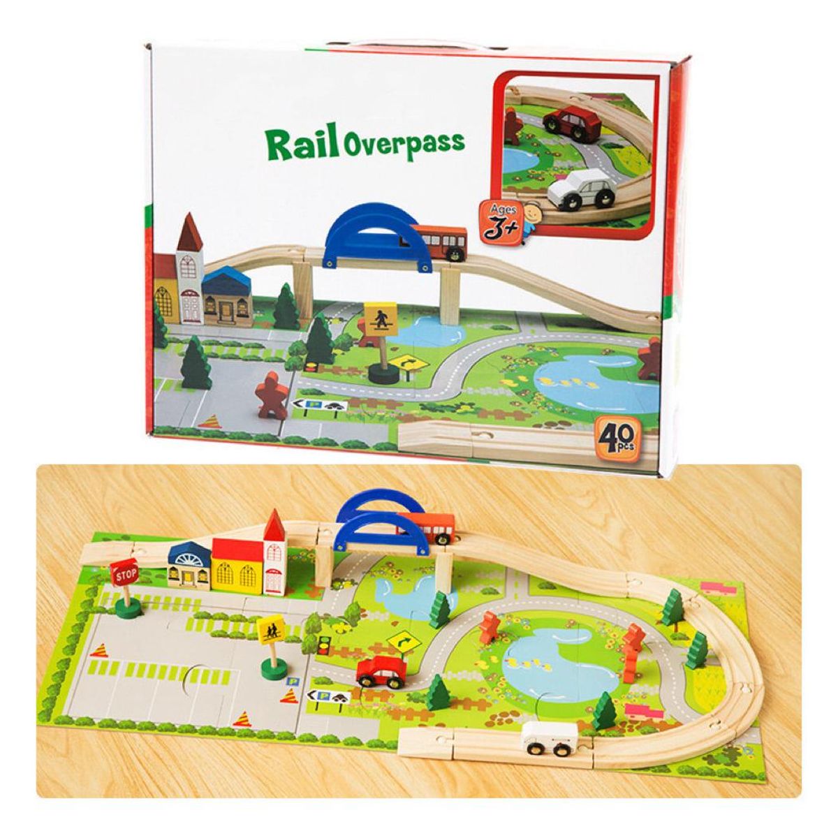 GENERICO - Set de Pista de Madera con Autos - 40 Piezas